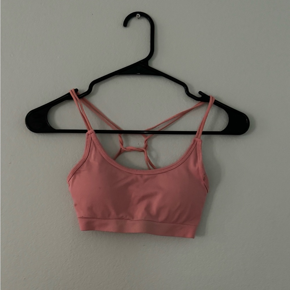 Fabletics salmon strappy sports bra